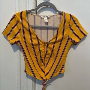 Yellow crop top with color stripes